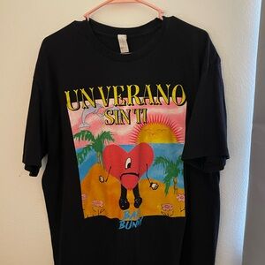 Black Graphic T-Shirt with Colorful Bad Bunny Print